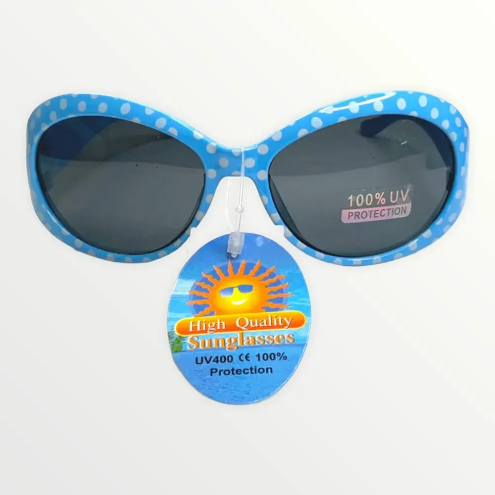Kids Sunglasses 100% UV Protection Green & Blue Retro Frames & White Polka Dots